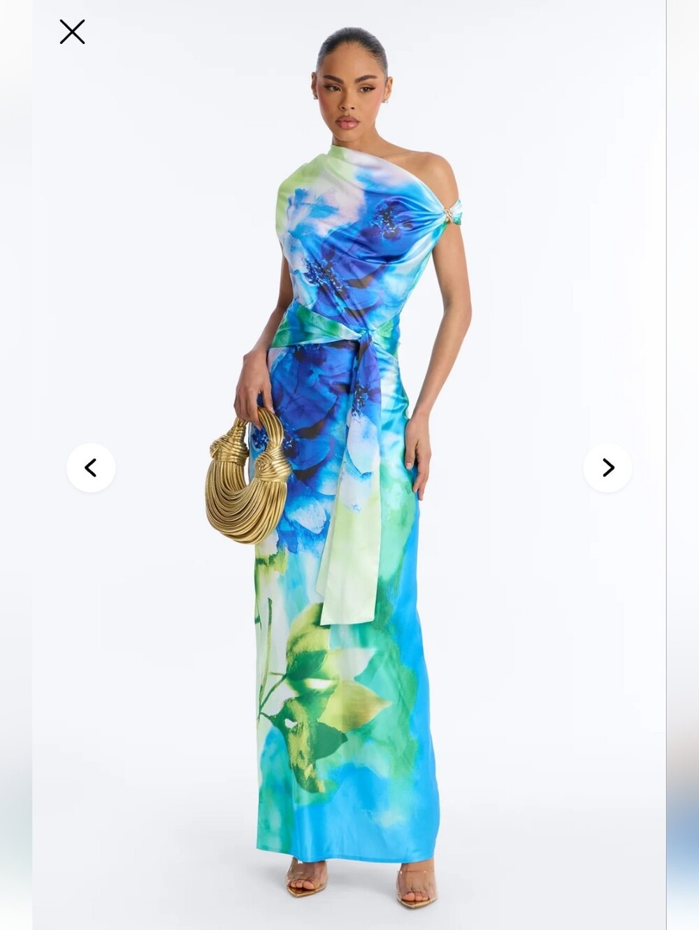 Nwt XL Fashion Nova Blue & Green Floral Satin Asymmetrical Dress